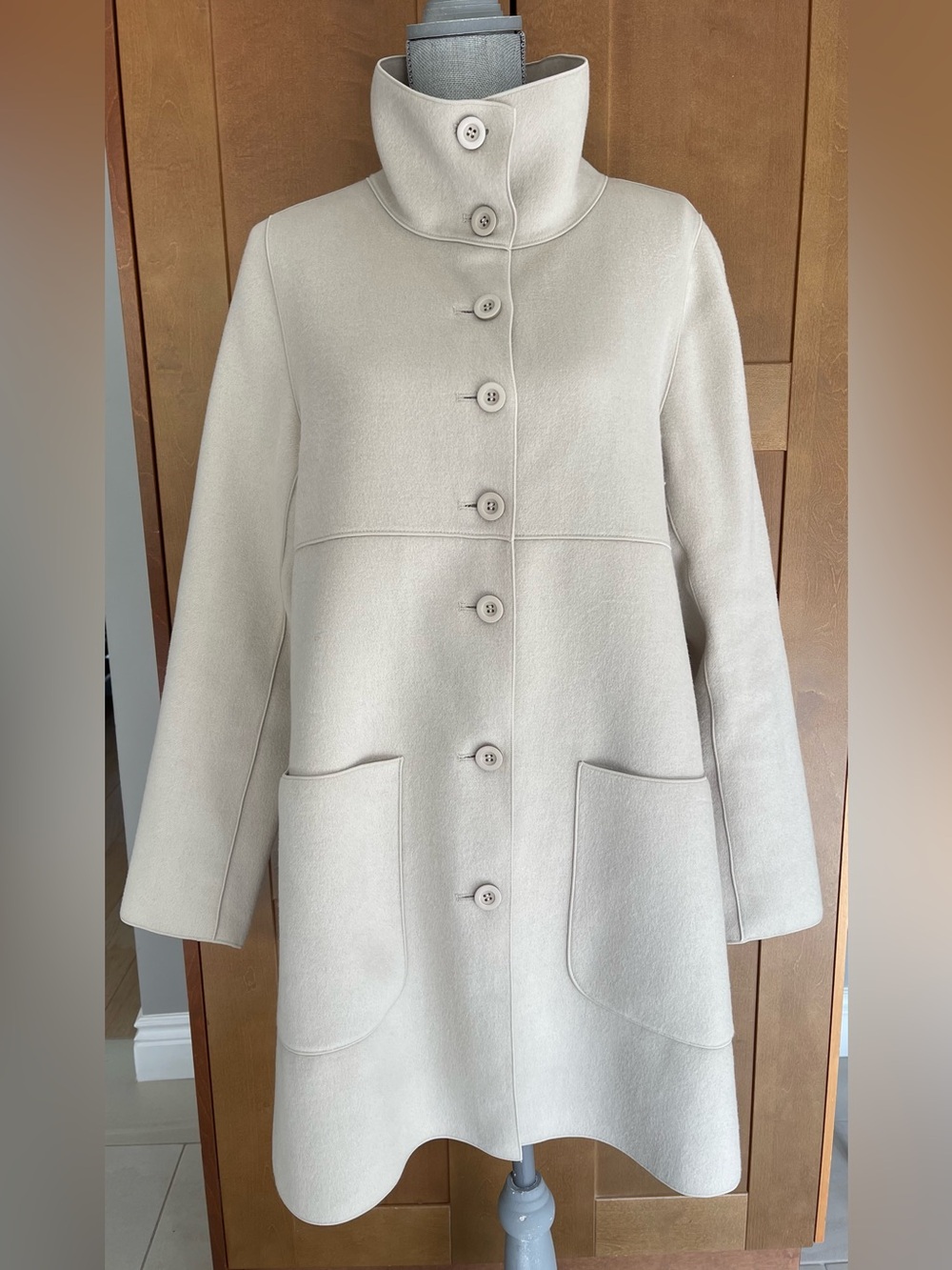 Gudrun Sjödén 100% Soft Wool Funnel Neck Button Front Coat, Light Tan, Medium